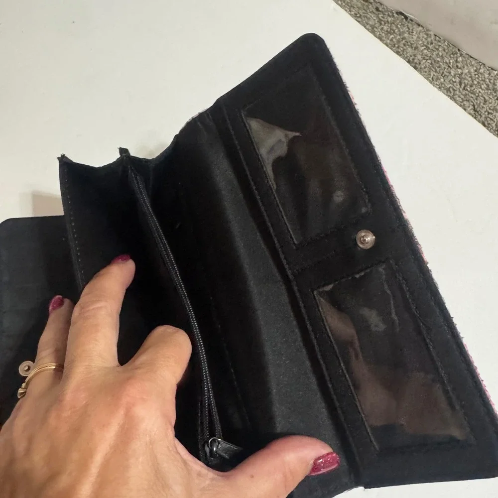 Kenneth Cole Reaction Pink Orange Snakeskin Trifold Wallet Faux Leather Clutch